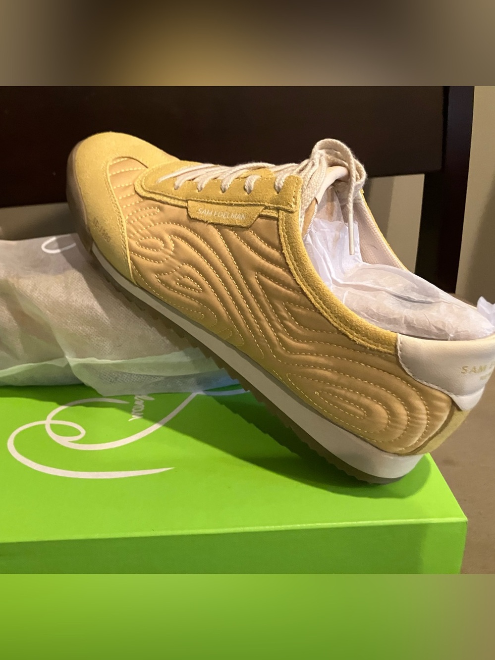 Sam Edelman Men’s Yellow Quilted Suede Lace-Up Sneaker